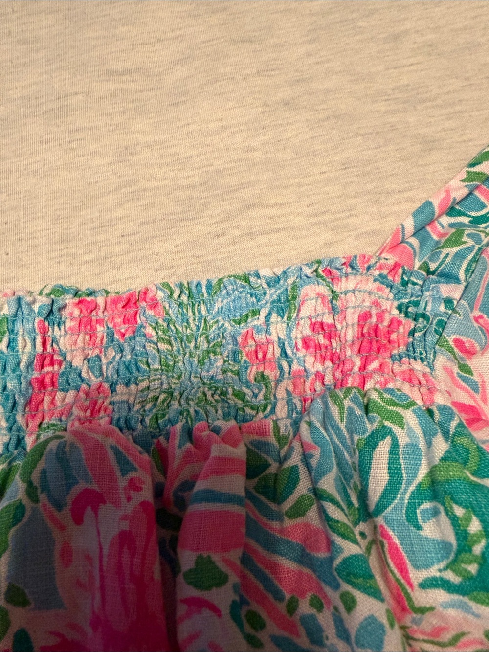 Lilly Pulitzer Pink, Blue & Green Smocked Neck Blouse - Picture 4 of 12